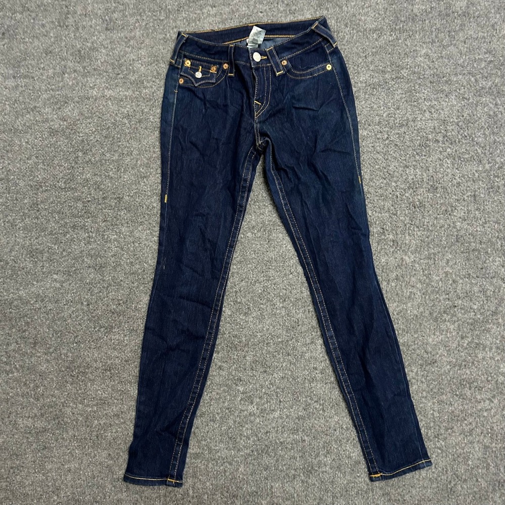 True Religion Jeans Womens Size 27 Dark Wash Skinny Made in USA Contrast Stitch